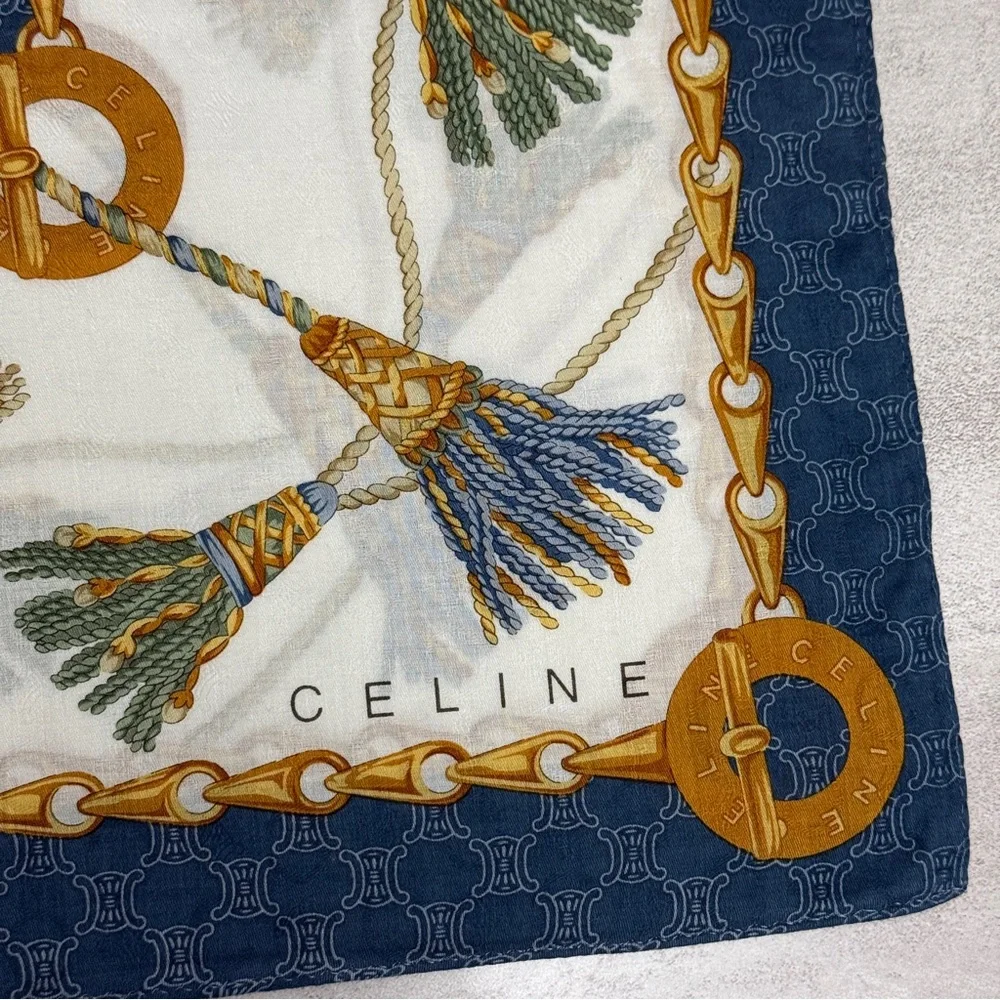 Celine Navy and Gold Chain Pattern Scarf - Picture 6 of 7